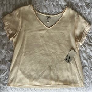 Worthington Cream V Neck Short Sleeve Blouse Dressy Business Top Womens Large